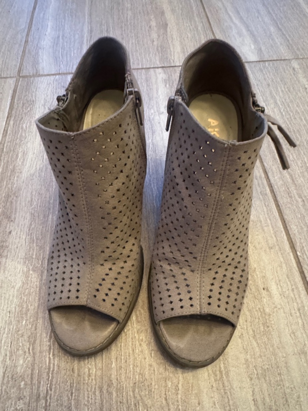 Anne Klein Women’s Taupe Perforated Peep-Toe Booties
